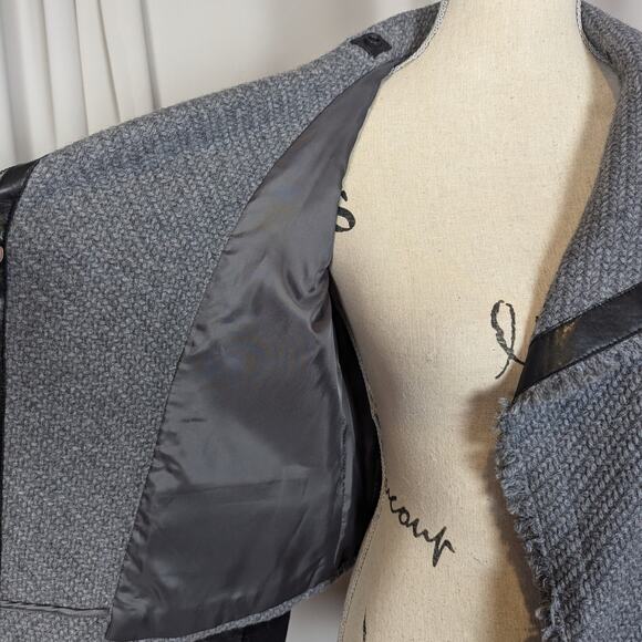 Vince Wool Tweed and Leather Jacket Gray and Black Size XXS - Picture 12 of 16